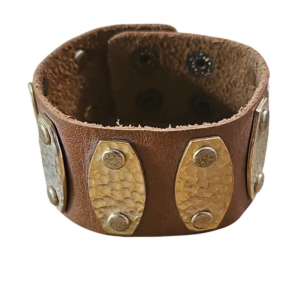 Brown Leather Bracelet with Gold Accents, Men, Unisex